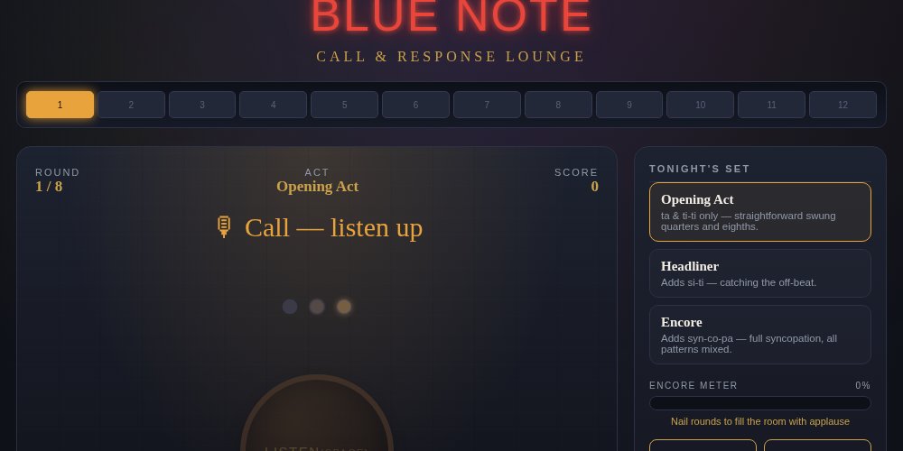 Screenshot of Blue Note: Call & Response, a free music game